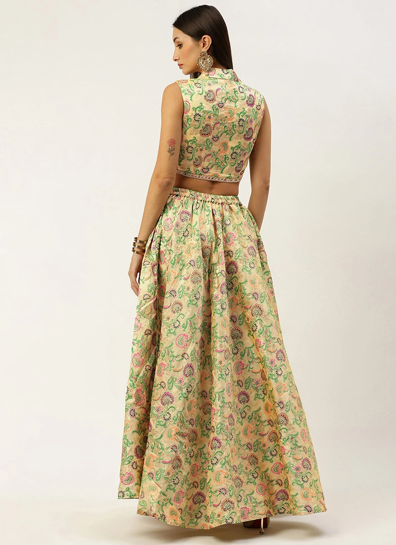 Teen Girls Beige Art Silk Jacquard Co Ords Set Festive Wear - Image 4