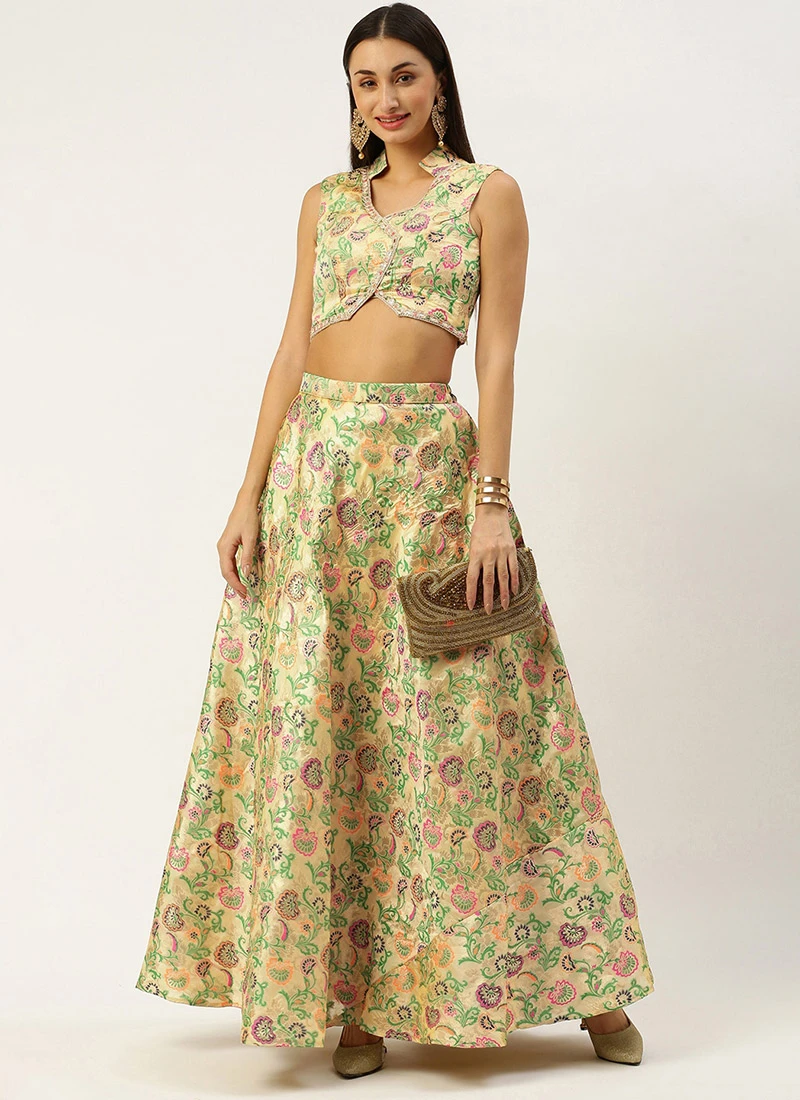 Teen Girls Beige Art Silk Jacquard Co Ords Set Festive Wear - Image 3