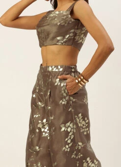 Teen Girls Beige Foil Printed Organza Co-Ords Set Party Wear