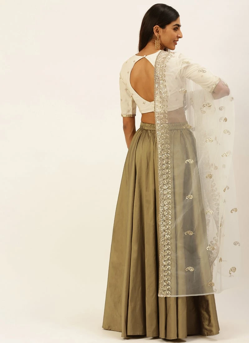 Teen Girls Beige N Prairie Sand Umbrella Lehenga Festive Wear - Image 4