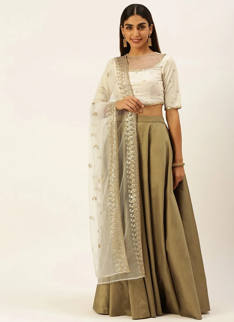 Teen Girls Beige N Prairie Sand Umbrella Lehenga Festive Wear - Image 3