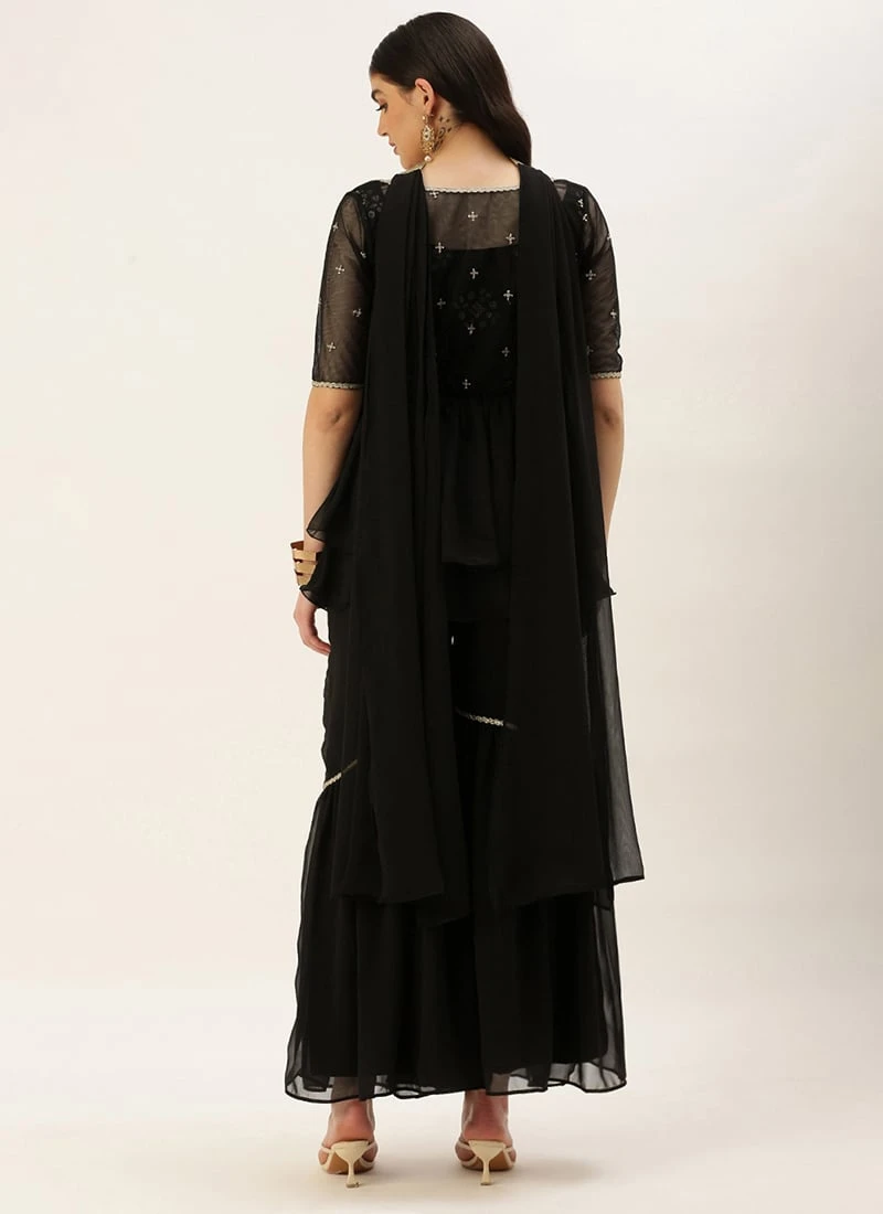 Teen Girls Black Chinon Embroidered N Sequins Gharara Set Festive Wear - Image 4