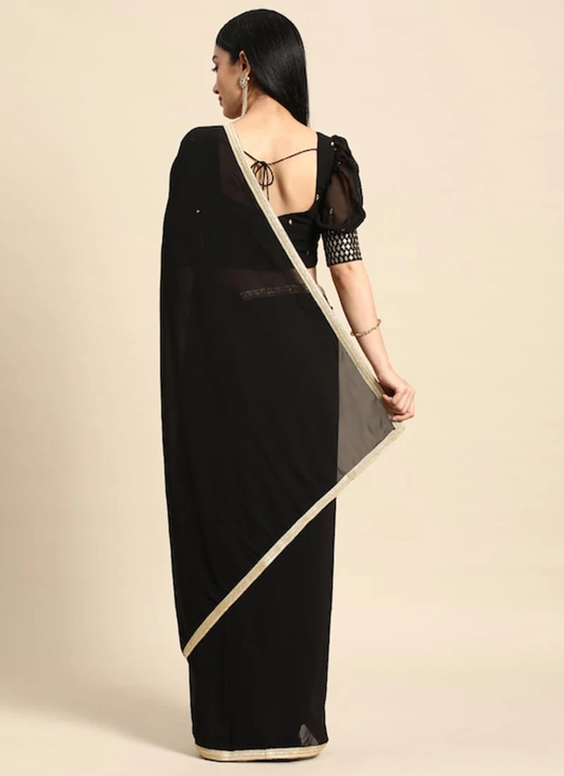 Teen Girls Black Embroidered Blouse Georgette Saree Festive Wear - Image 4