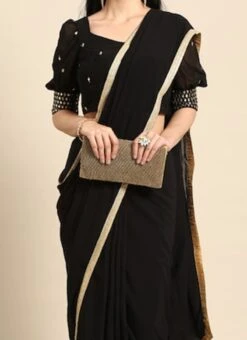 Teen Girls Black Embroidered Blouse Georgette Saree Festive Wear