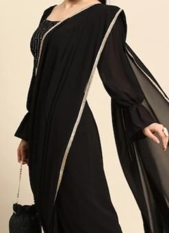 Teen Girls Black Embroidered Georgette Saree Festive Wear