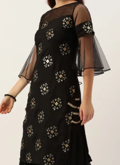 Teen Girls Black Embroidered Layered Palazzo Suit Festive Wear