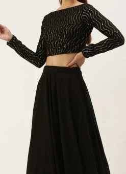 Teen Girls Black Embroidered Sequins Lehenga Festive Wear