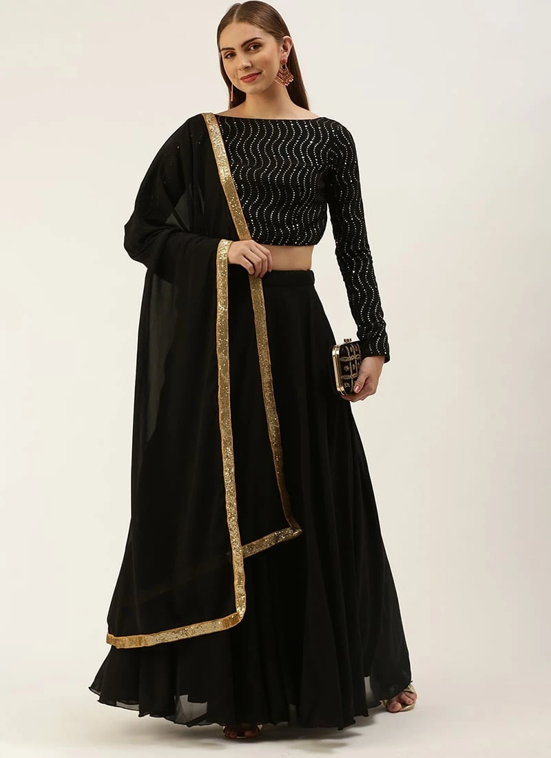 Teen Girls Black Embroidered Sequins Lehenga Festive Wear - Image 3