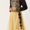Teen Girls Black Georgette Mirror Embroidery Beige Lehenga Festive Wear
