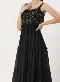 Teen Girls Black Georgette Sequins Gown Festive Wear
