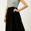 Teen Girls Black N Grey Embroidered Gown Cape Party Wear