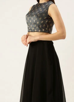 Black N Grey Taffeta Jacquard Lehenga Set Party Wear