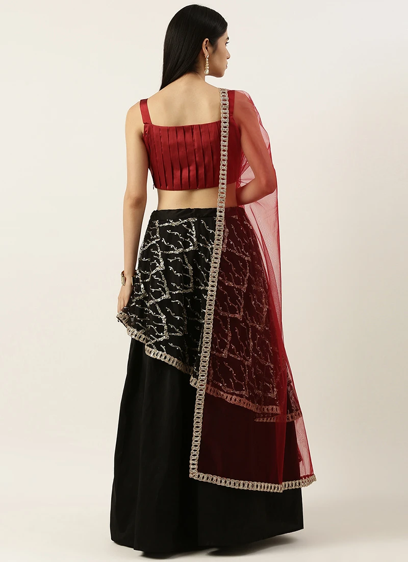 Teen Girls Black N Red Pleated Lehenga Set Party Wear - Image 4