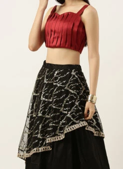 Teen Girls Black N Red Pleated Lehenga Set Party Wear