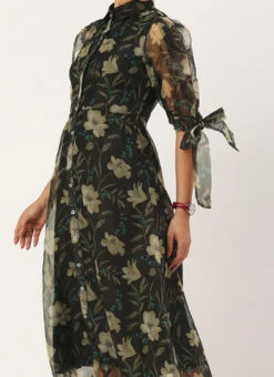 Teen Girls Black Organza Digital Printed Dress After Six Wear