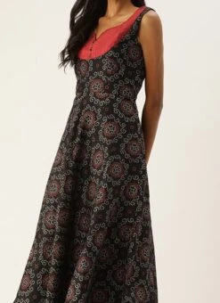 Teen Girls Black Printed Sweetheart Neck Anarkali Suit Festive Wear