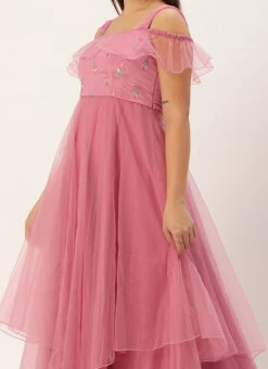 Teen Girls Blue Embroidered Georgette Festive Wear