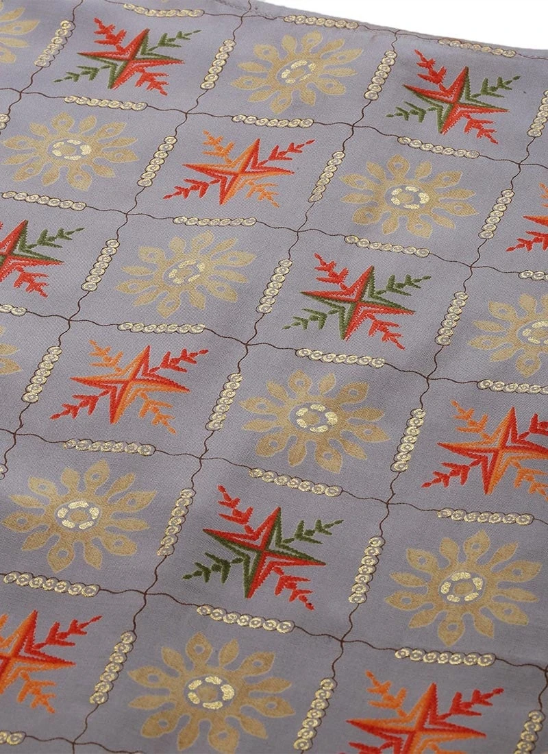 Teen Girls Blue Foil Printed Kurta N Straight Pant Set Festive Wear - Image 5