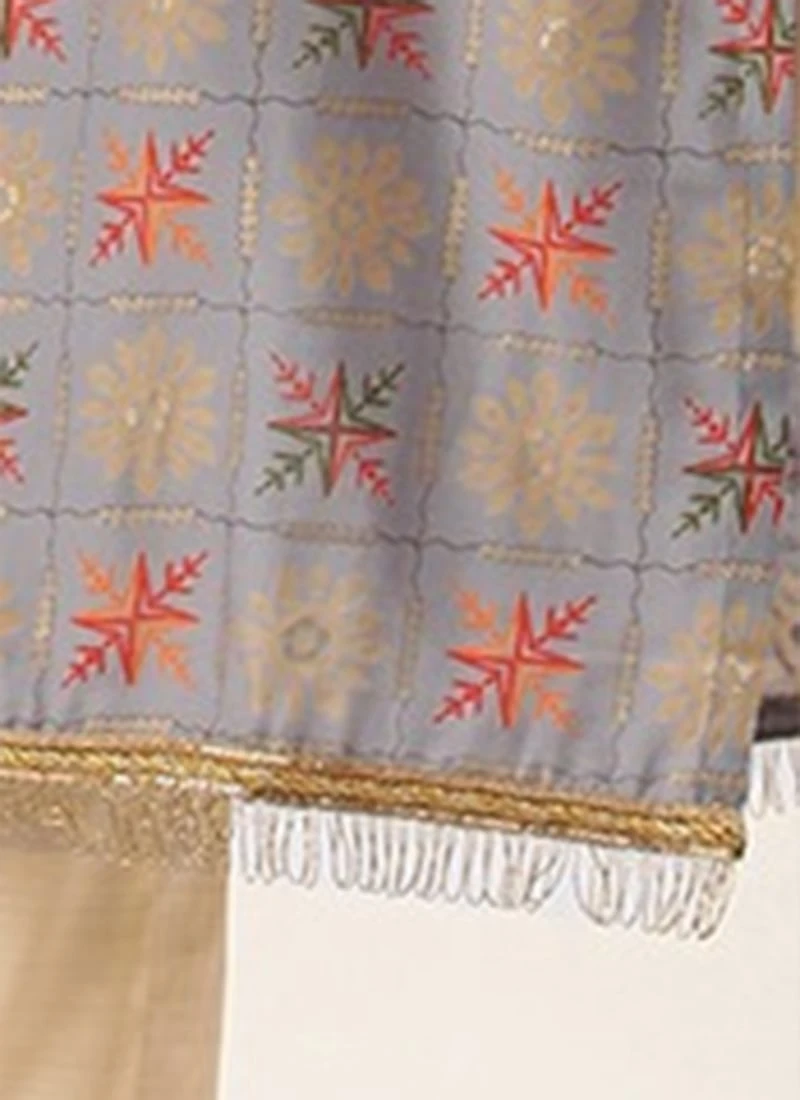 Teen Girls Blue Foil Printed Kurta N Straight Pant Set Festive Wear - Image 8