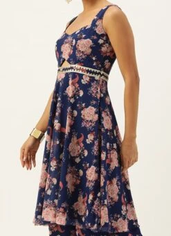 Teen Girls Blue Georgette Printed Palazzo Suit Festive Wear