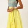 Teen Girls Blue Georgette Sequins Yellow Gown Party Wear