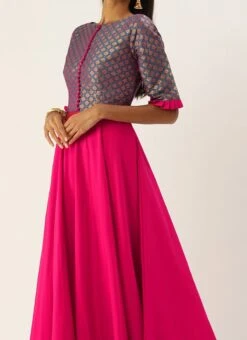 Teen Girls Blue Jacquard Art Silk Anarkali Suit Festive Wear