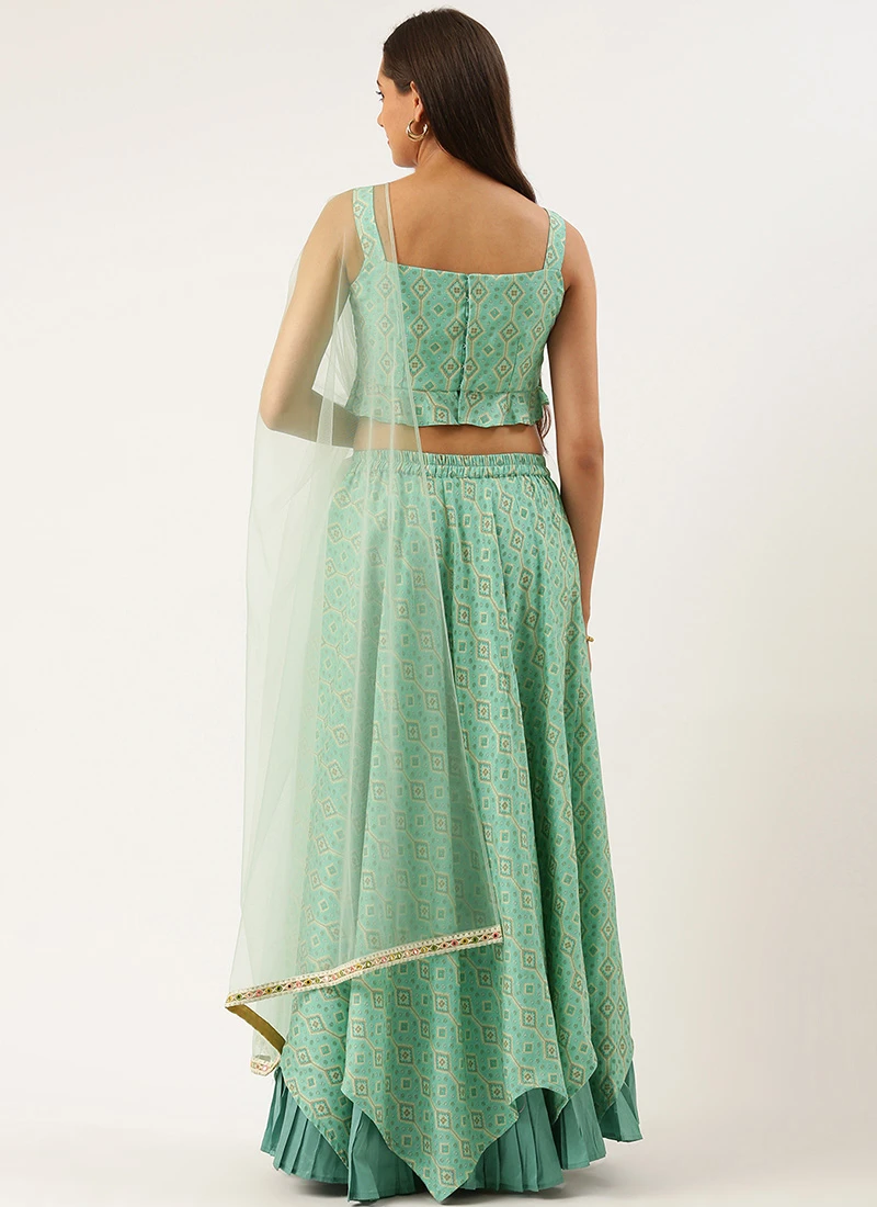 Teen Girls Blue Modal Satin Umbrella Lehenga Festive Wear - Image 4