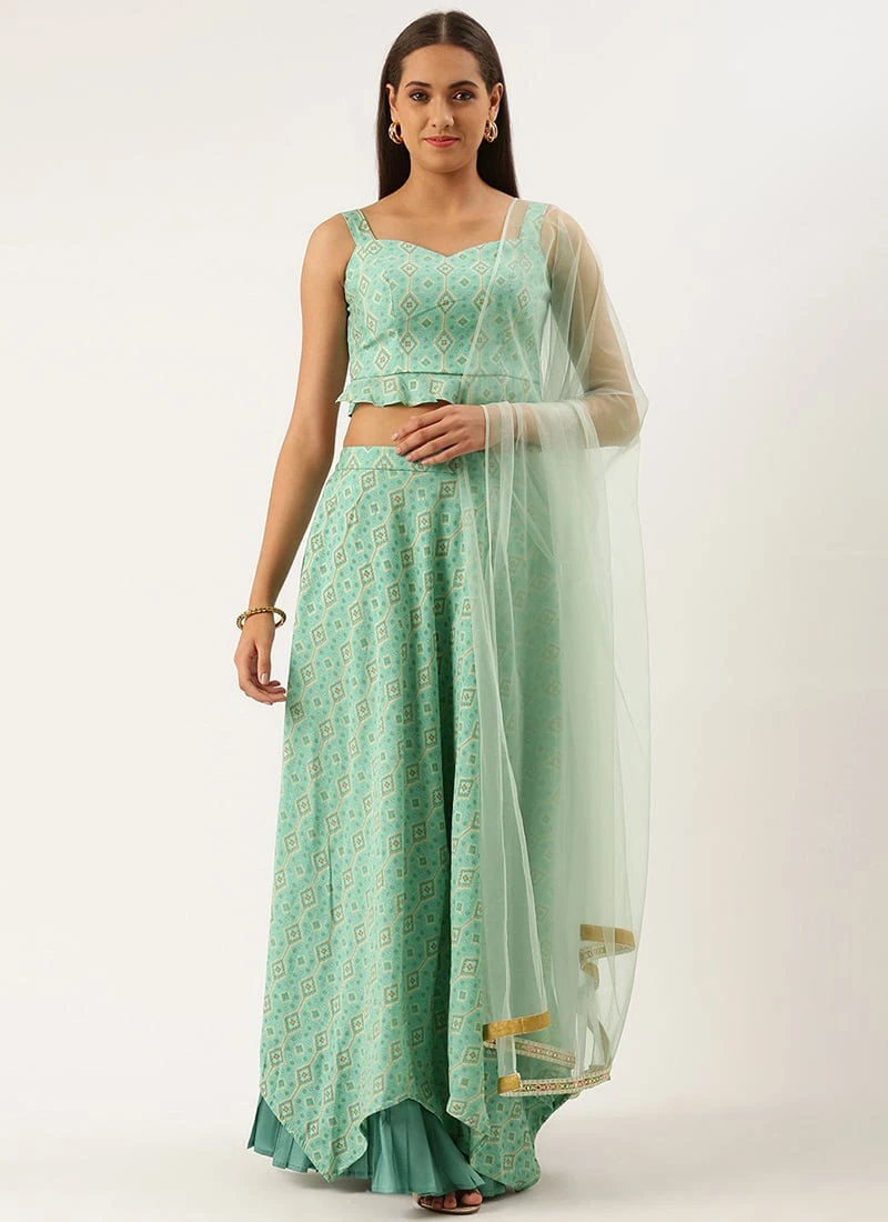 Teen Girls Blue Modal Satin Umbrella Lehenga Festive Wear - Image 3