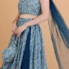 Teen Girls Blue N Cream Chinon Lehenga Set With Potli Bag Festive Wear