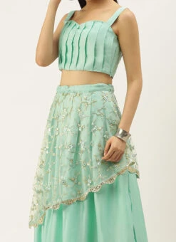Teen Girls Blue Pleated Lehenga Set Festive Wear