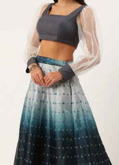 Teen Girls Blue Taffeta Digital Print Kali Lehenga Festive Wear
