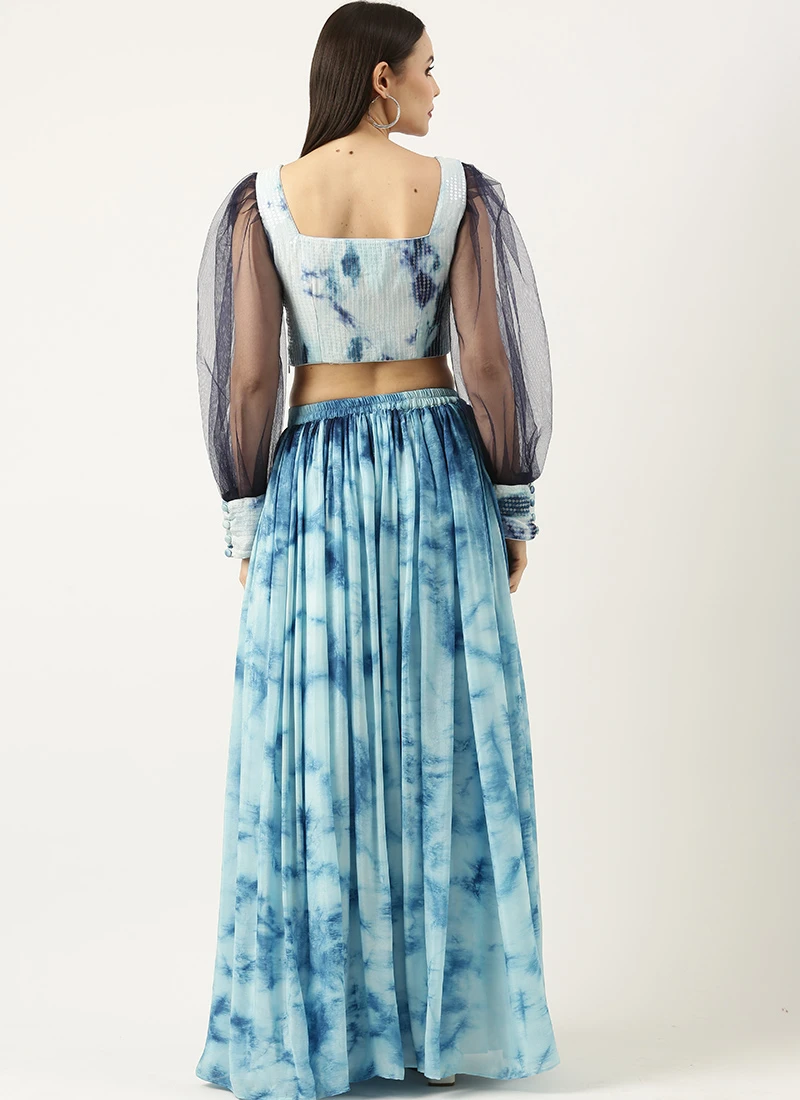 Teen Girls Blue Tie N Dye Chinon Skirt Set Festive Wear - Image 4