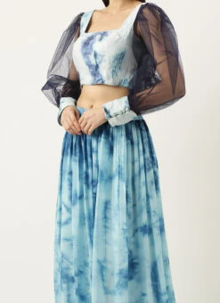 Teen Girls Blue Tie N Dye Chinon Skirt Set Festive Wear