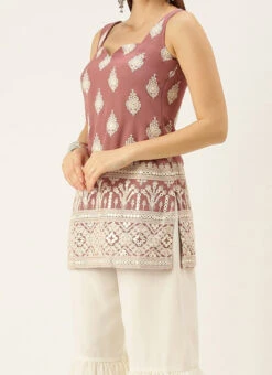 Teen Girls Brown Embroidered Georgette Gharara Suit After Six Wear