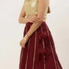 Teen Girls Cream Georgette Embroidered Maroon Kali Lehenga Festive Wear
