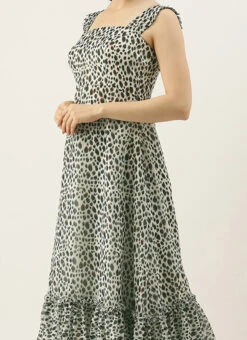 Teen Girls Cream N Green Strap Neck Palazzo Set Festive Wear