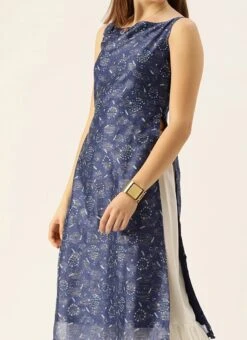 Teen Girls Dark Blue And Off White Kurta Gharara Set Festive Wear