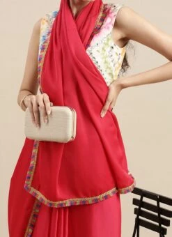 Teen Girls Dark Pink Saree N Embroidered Blouse Festive Wear