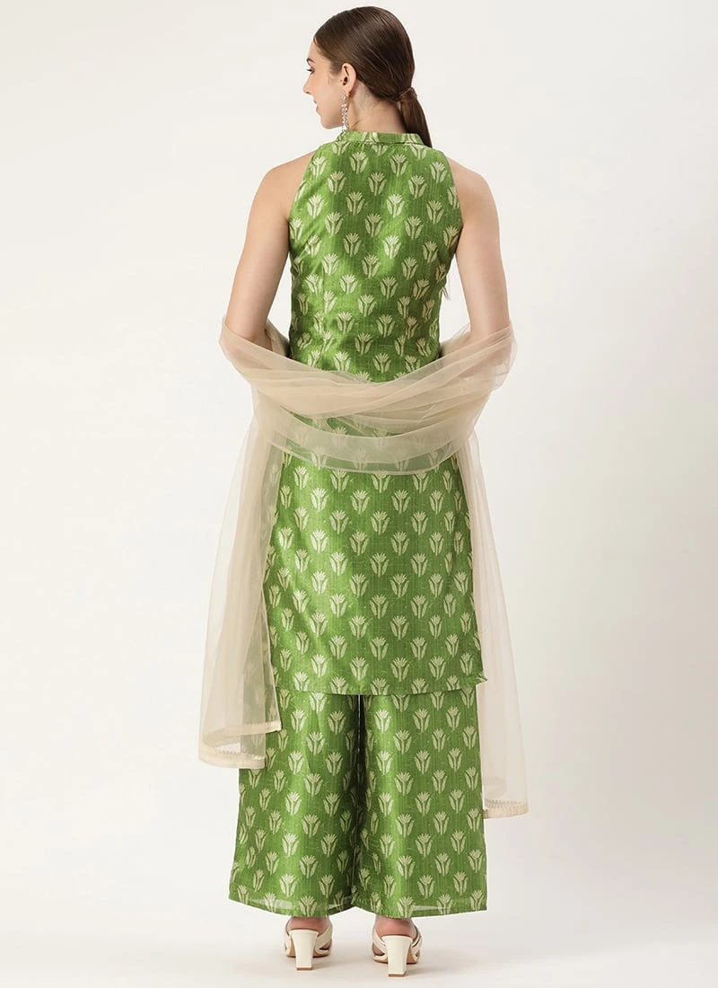 Teen Girls Green Art Silk Digital Printed Top N Pant Suit Festive Wear - Image 4