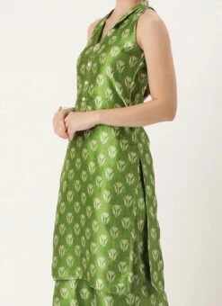 Teen Girls Green Art Silk Digital Printed Top N Pant Suit Festive Wear