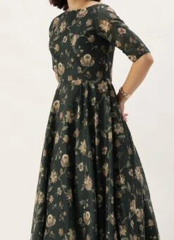 Teen Girls Green Chanderi Floor Length Anarkali Suit Festive Wear