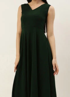 Teen Girls Green Cotton Embroidered Jacket Style Gown Festive Wear