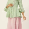 Teen Girls Green Embroidered Angrakha Blouse N Palazzo Festive Wear