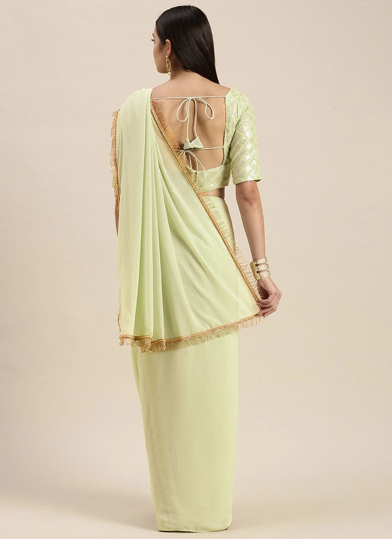 Green Embroidered Blouse N Saree Festive Wear - Image 4