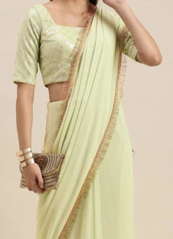 Green Embroidered Blouse N Saree Festive Wear