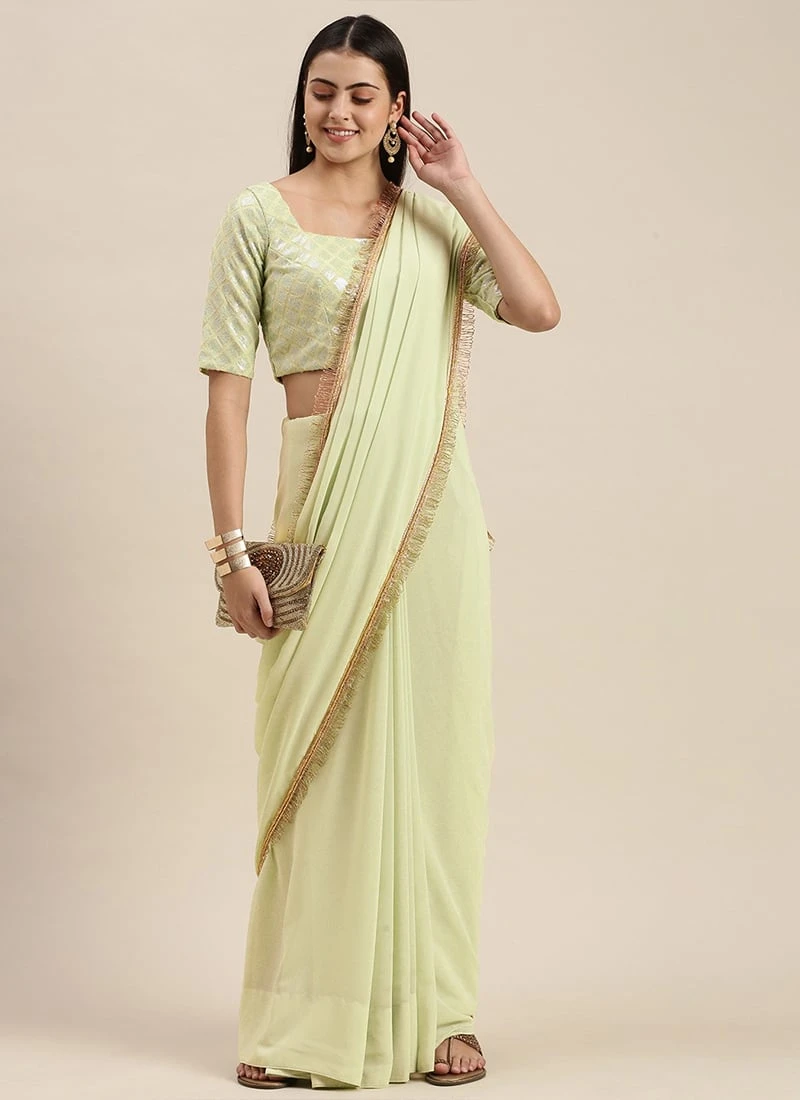 Green Embroidered Blouse N Saree Festive Wear - Image 3