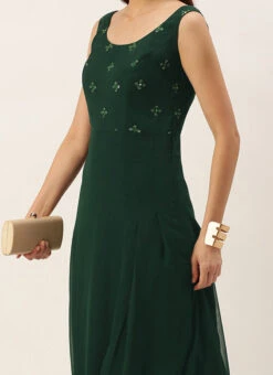 Teen Girls Green Embroidered Dress Festive Wear