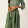 Teen Girls Green Embroidered Georgette Crop Top N Sharara Party Wear