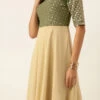 Teen Girls Green Embroidered N Beige Floor Length Gown Festive Wear
