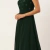 Teen Girls Green Georgette Embroidered Boat Neck Gown Party Wear